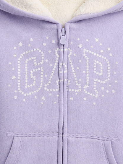 Lila Gap Logo Sherpa Astarlı Sweatshirt