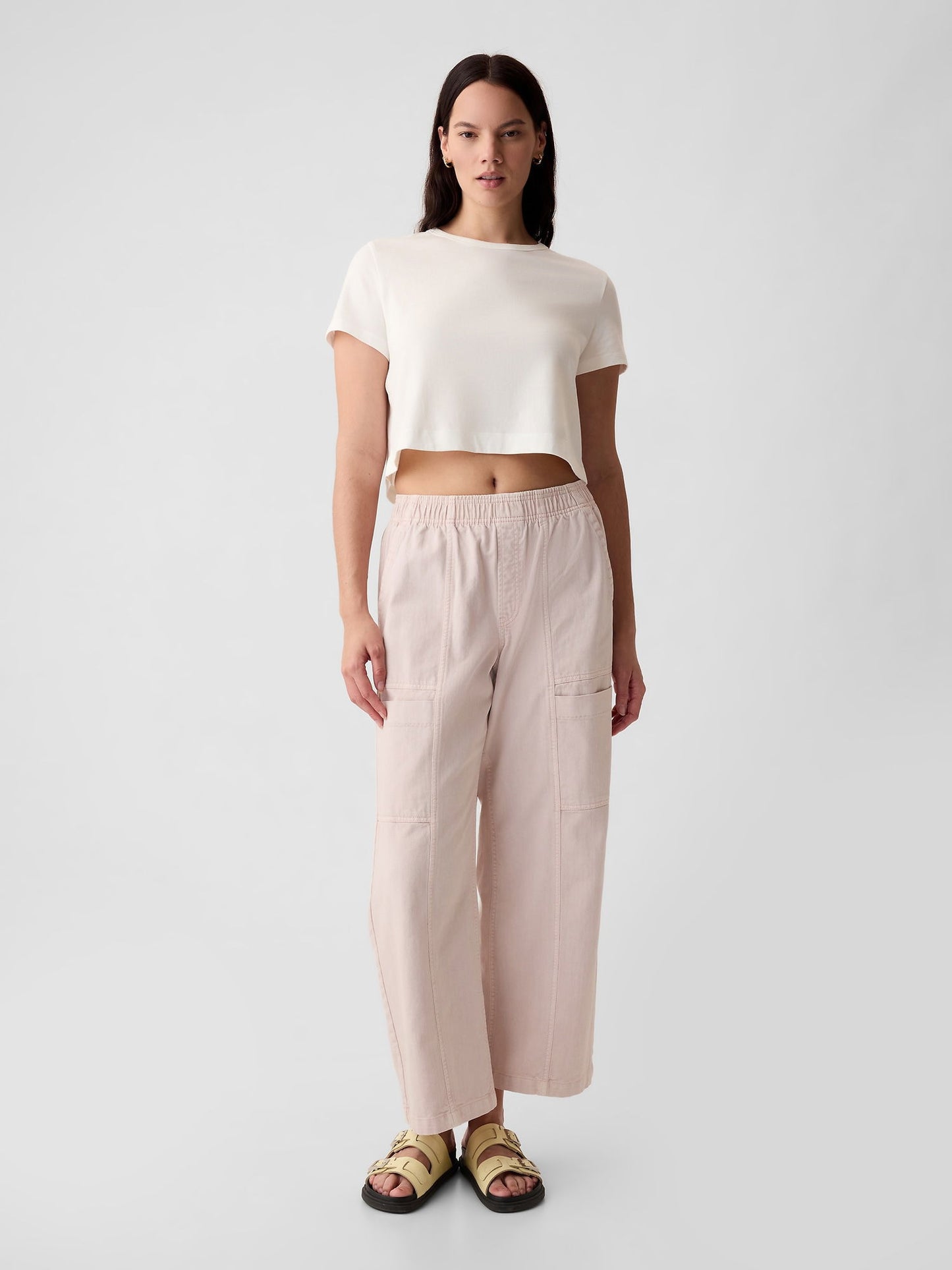 Açık Pembe Pull-on Wide Leg Jean Pantolon