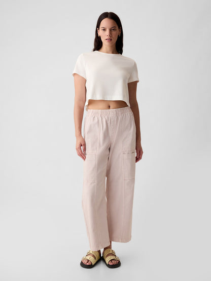 Açık Pembe Pull-on Wide Leg Jean Pantolon