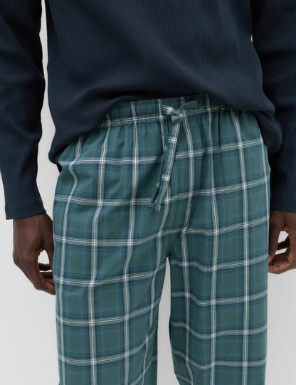 Saf Pamuklu Ekose Desenli Pijama Takımı