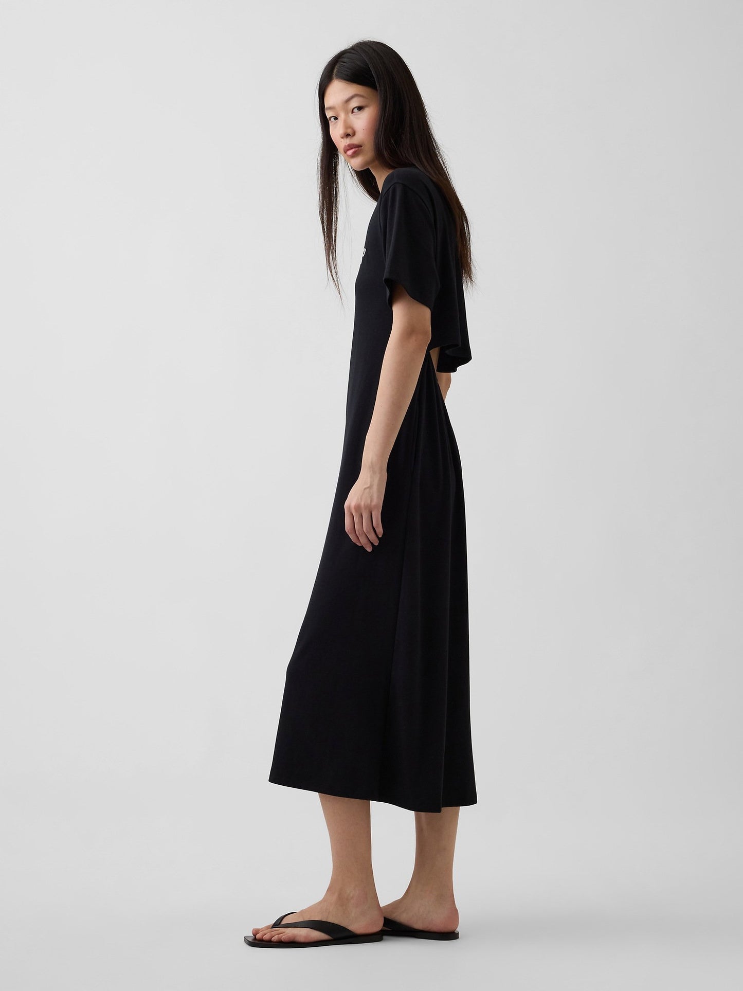 Siyah Relaxed Gap Logo Cutout T-shirt Midi Elbise