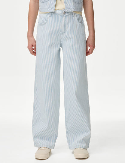 Wide Leg Çizgili Jean Pantolon (6-16 Yaş)