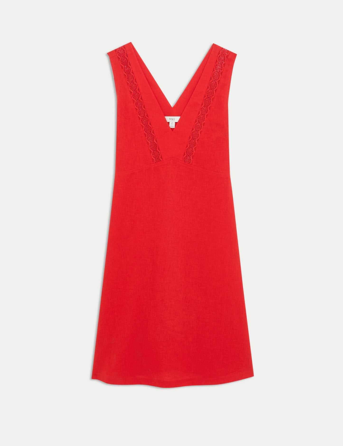 Keten Karışımlı V Yaka Mini Elbise