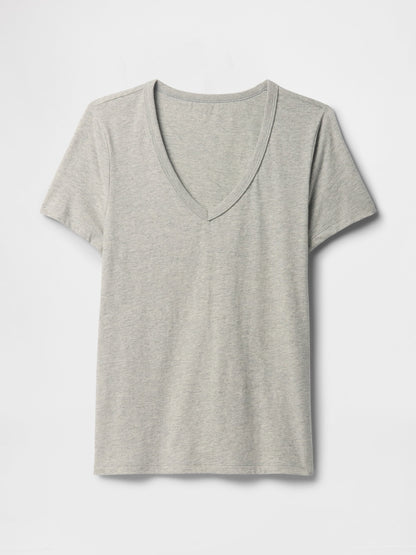 Açık Gri V Yaka T-shirt