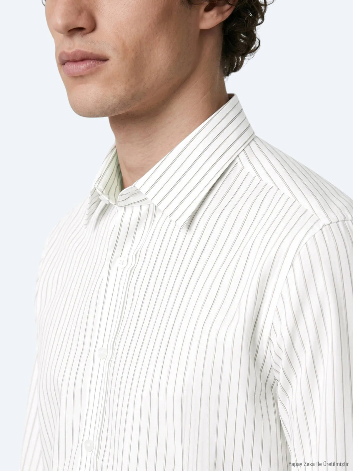 Açık Bej Çizgili Regular Fit Uzun Dokuma Casual %100 Pamuk Gömlek
