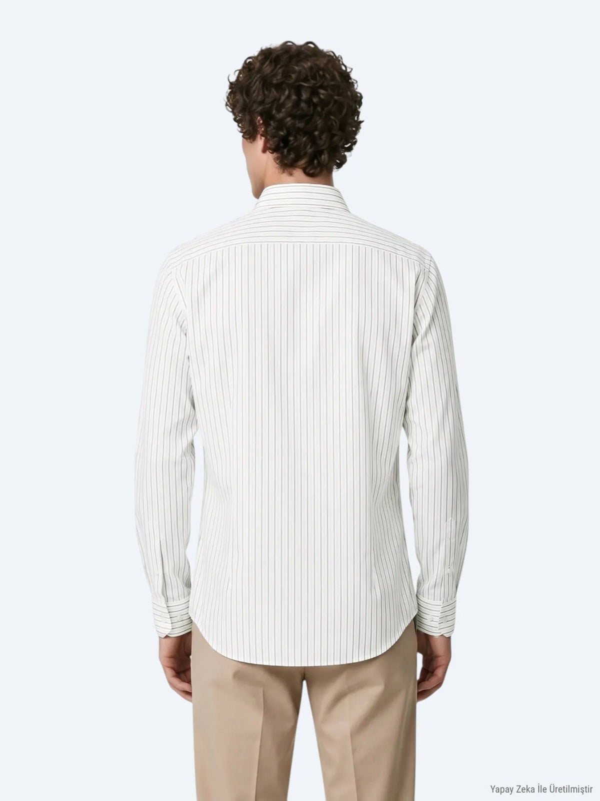 Açık Bej Çizgili Regular Fit Uzun Dokuma Casual %100 Pamuk Gömlek