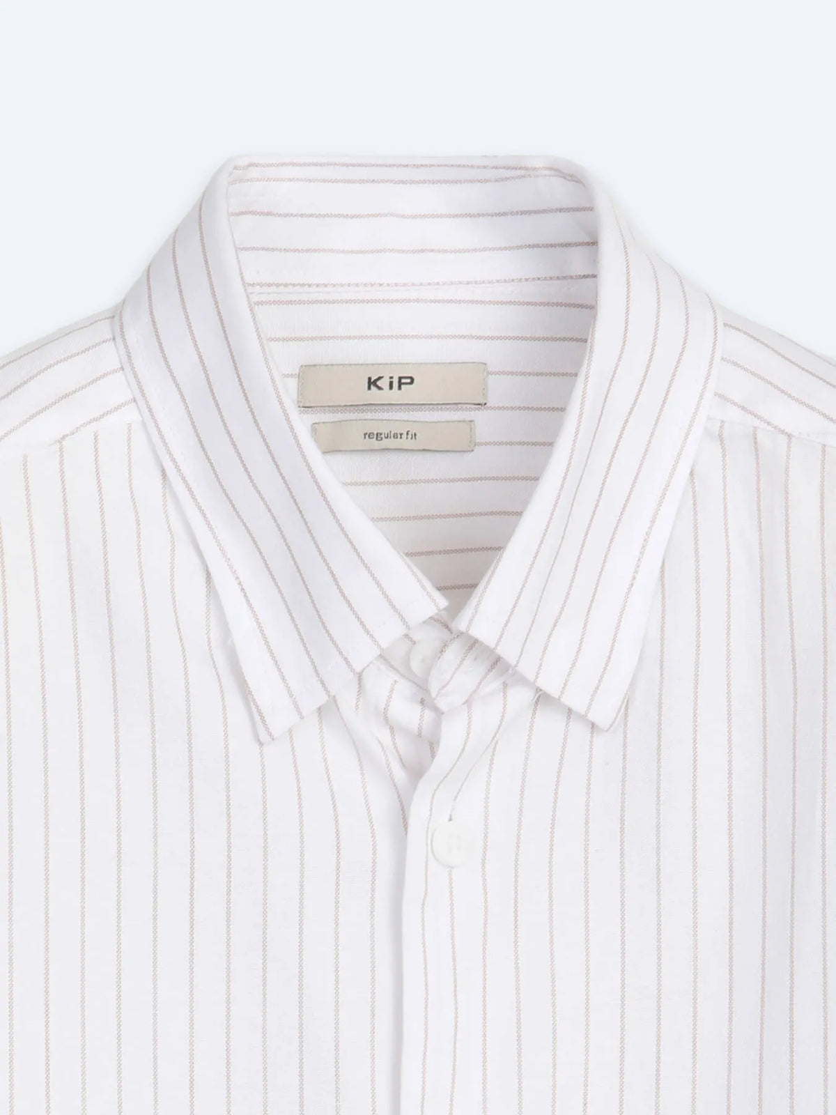 Açık Bej Çizgili Regular Fit Uzun Dokuma Casual %100 Pamuk Gömlek