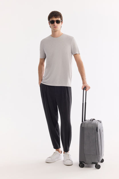 Açık Gri Bisiklet Yaka Bi-stretch Soft Touch Basic T-shirt