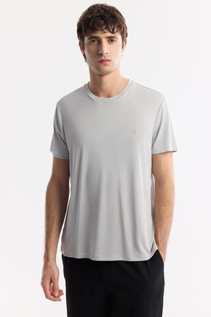 Açık Gri Bisiklet Yaka Bi-stretch Soft Touch Basic T-shirt