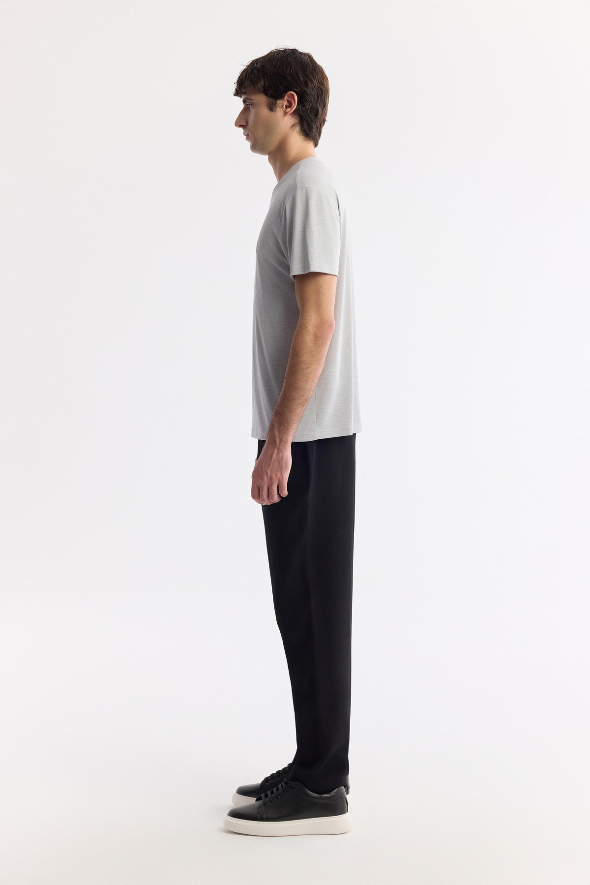 Açık Gri Bisiklet Yaka Bi-stretch Soft Touch Basic T-shirt