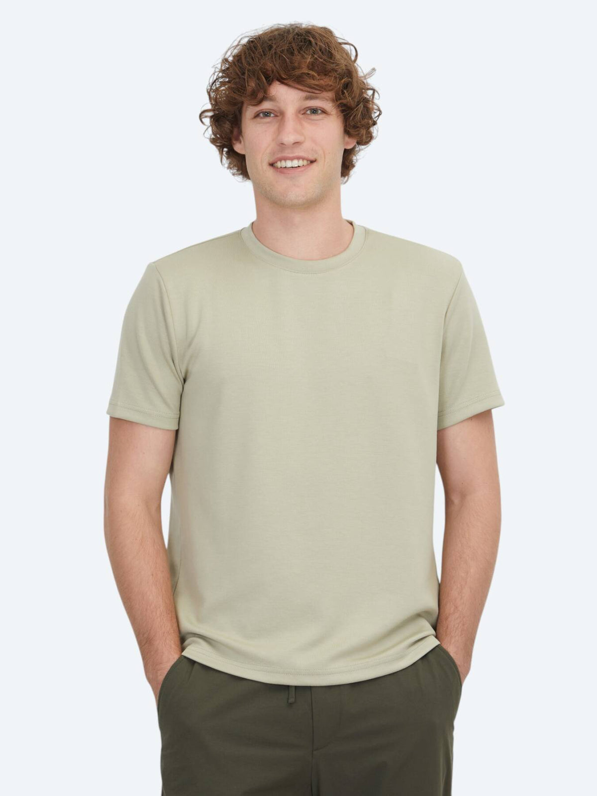 Açık Haki Düz Bisiklet Yaka T-shirt