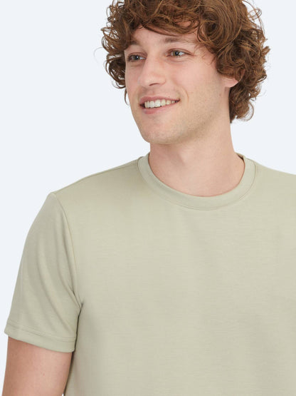 Açık Haki Düz Bisiklet Yaka T-shirt
