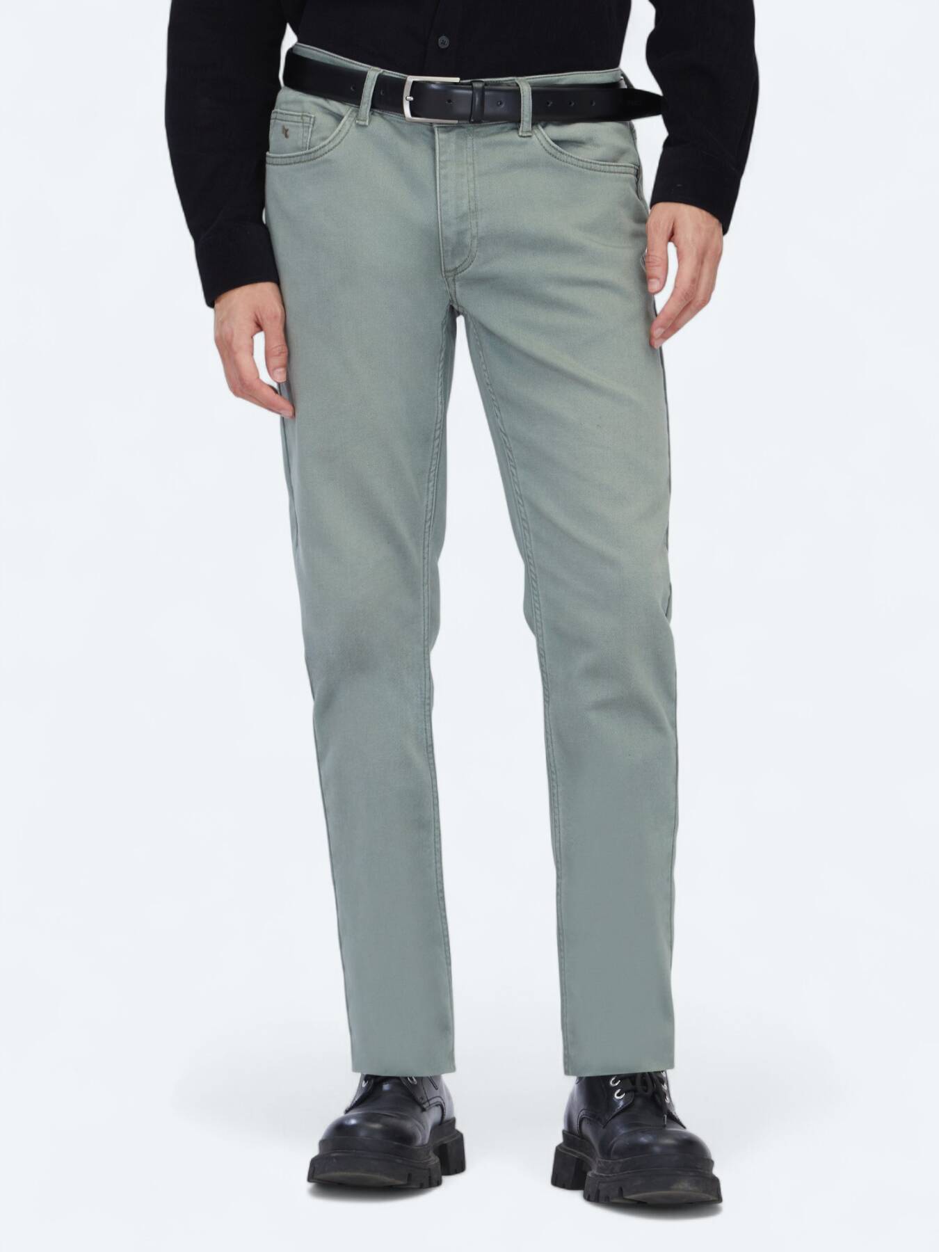 Açık Haki Slim Fit Denim Pamuk Karışımlı Pantolon