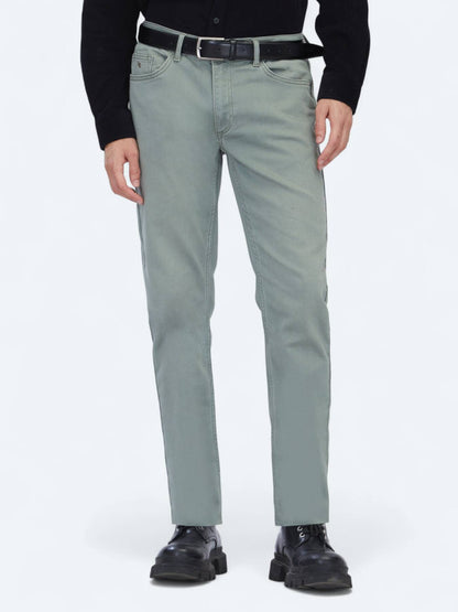 Açık Haki Slim Fit Denim Pamuk Karışımlı Pantolon