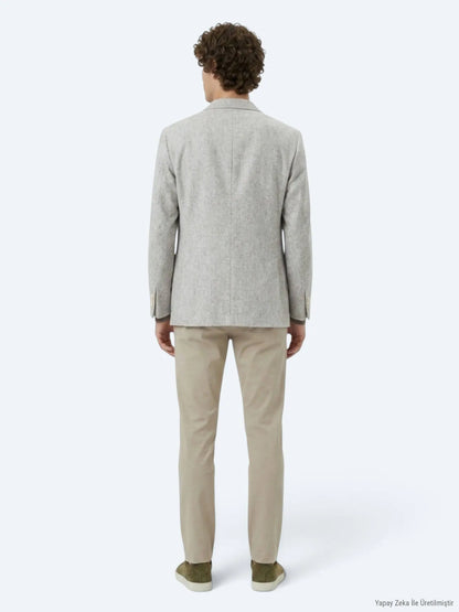 Açık Kahve Desenli Modern Fit Yün Karışımlı Ceket