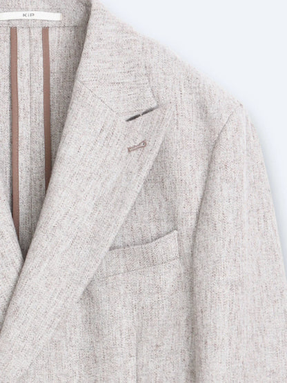 Açık Kahve Desenli Modern Fit Yün Karışımlı Ceket