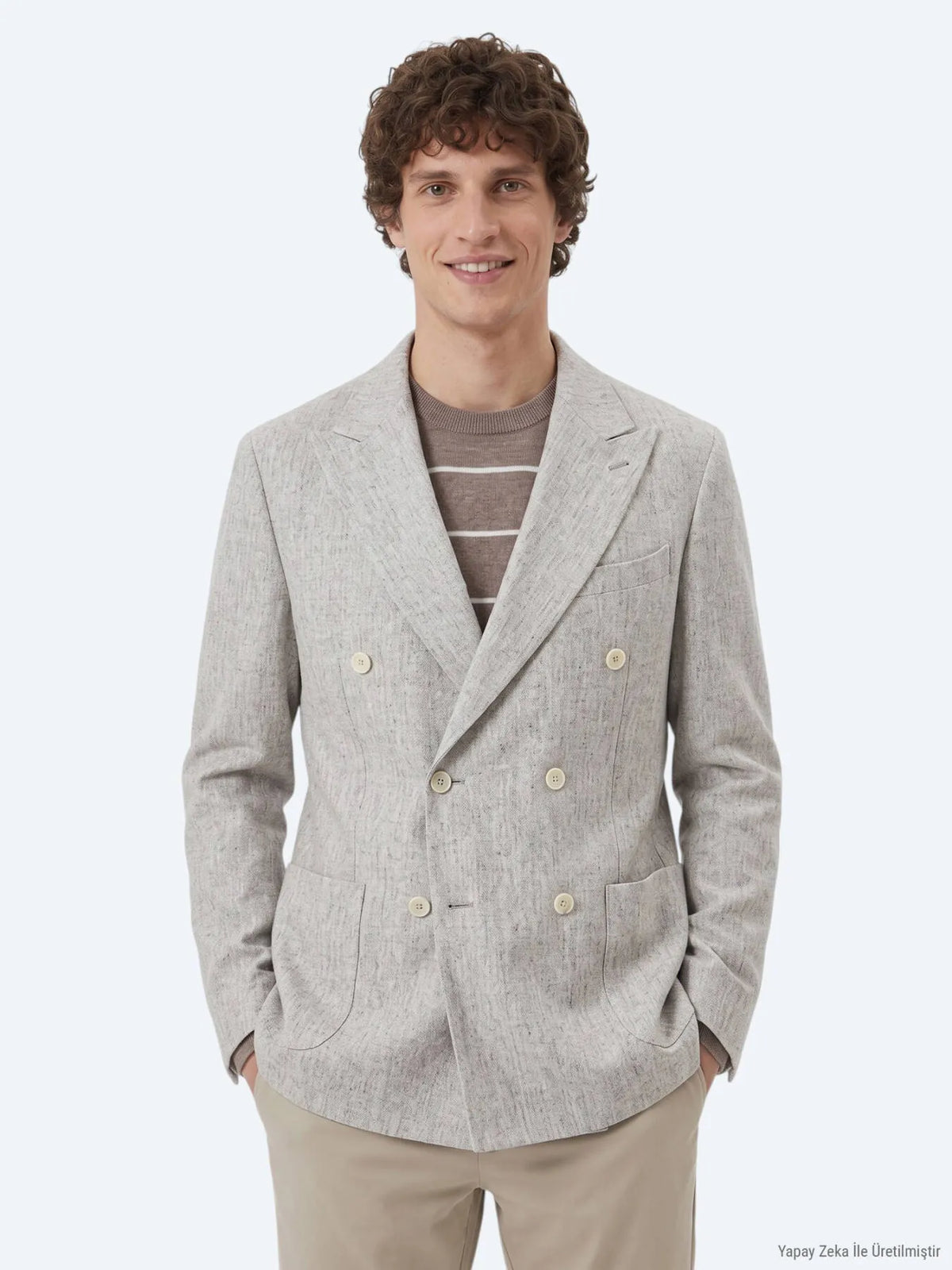 Açık Kahve Desenli Modern Fit Yün Karışımlı Ceket