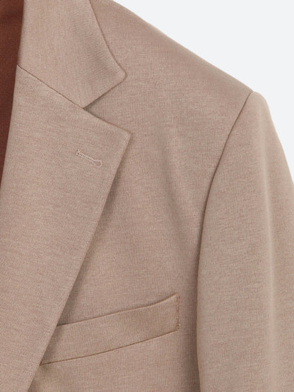 Açık Kahve Düz Modern Fit Pamuk Karışımlı Örme Ceket