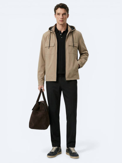 Açık Kahve Regular Fit Kapüşonlu Casual Dokuma Mont