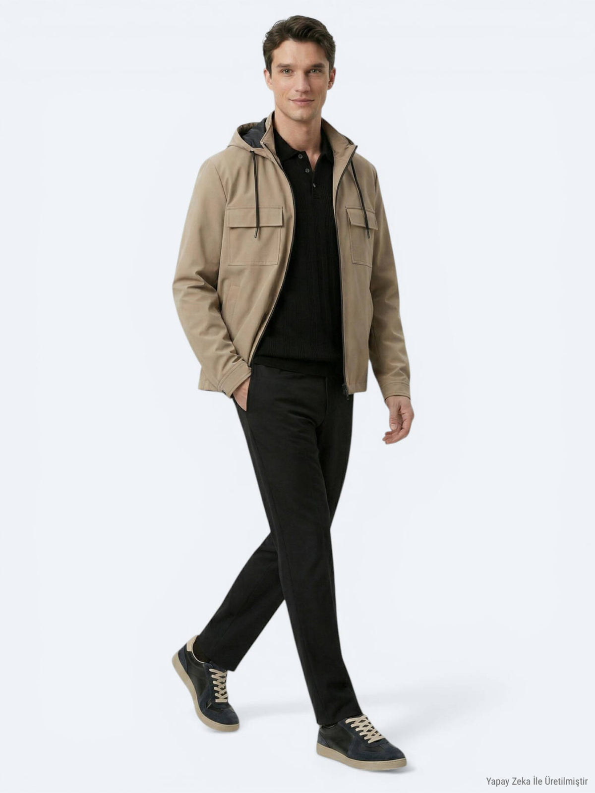 Açık Kahve Regular Fit Kapüşonlu Casual Dokuma Mont