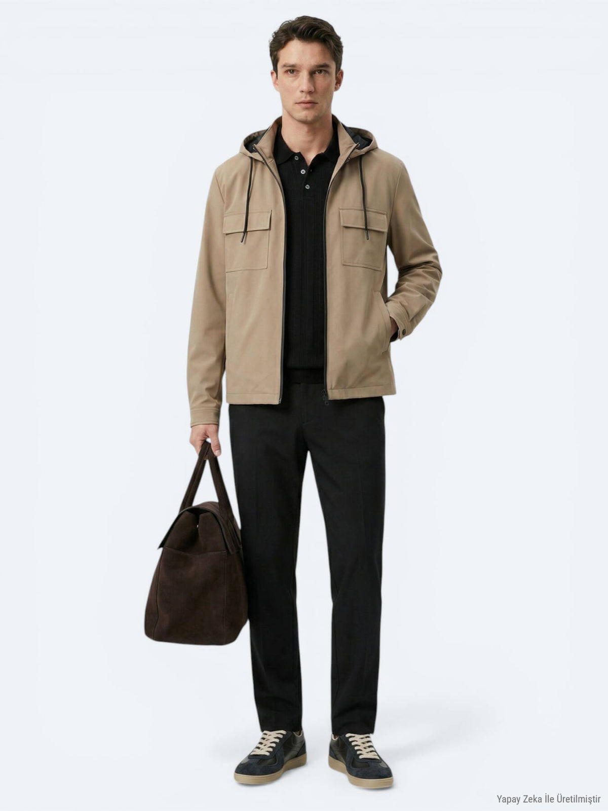 Açık Kahve Regular Fit Kapüşonlu Casual Dokuma Mont