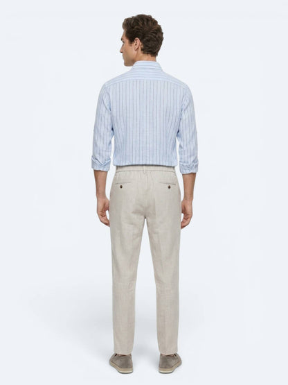 Açık Mavi Çizgili Regular Fit Uzun Casual Gömlek