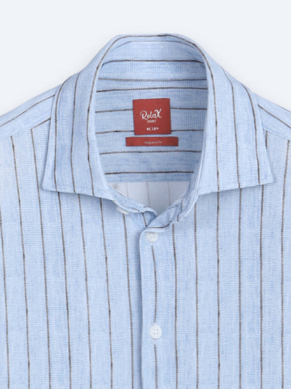 Açık Mavi Çizgili Regular Fit Uzun Casual Gömlek