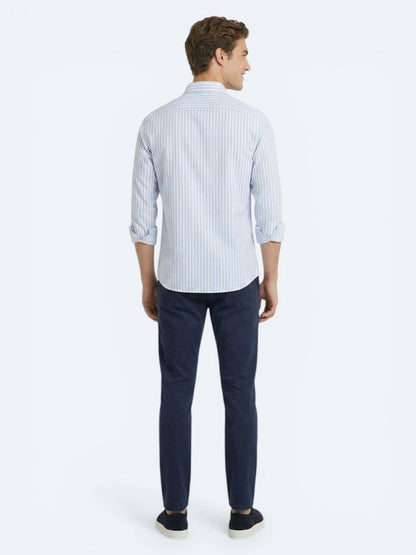 Açık Mavi Çizgili Regular Fit Uzun Casual Gömlek