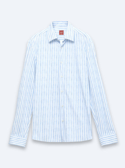 Açık Mavi Çizgili Regular Fit Uzun Casual Gömlek