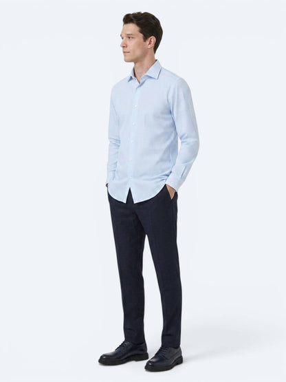 Açık Mavi Çizgili Regular Fit Uzun Dokuma Casual Pamuk Karışımlı Gömlek