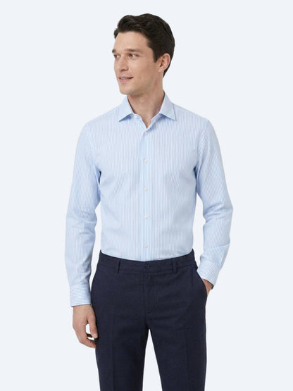 Açık Mavi Çizgili Regular Fit Uzun Dokuma Casual Pamuk Karışımlı Gömlek