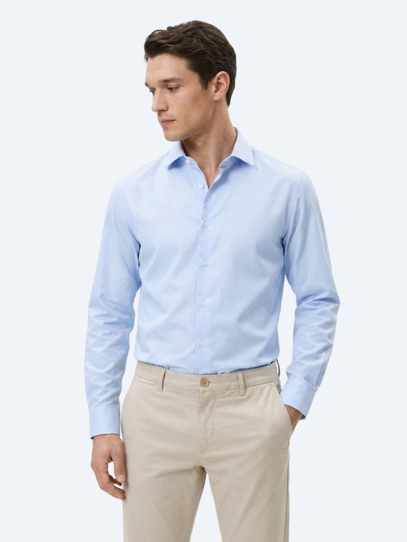 Açık Mavi Çizgili Regular Fit Uzun Dokuma Casual Pamuk Karışımlı Gömlek