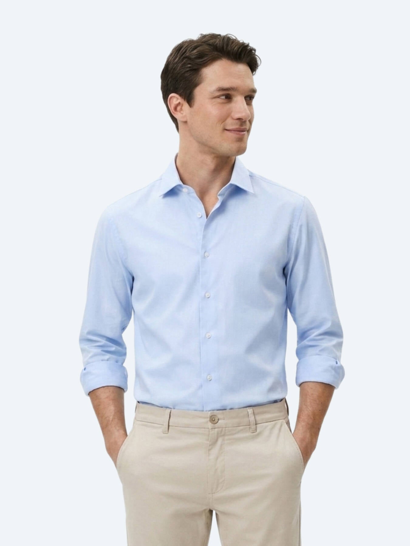 Açık Mavi Çizgili Regular Fit Uzun Dokuma Casual Pamuk Karışımlı Gömlek