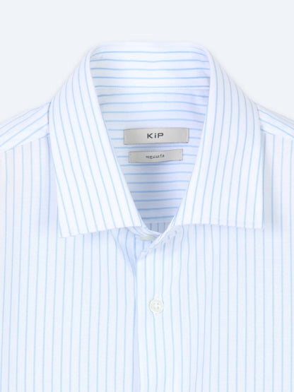 Açık Mavi Çizgili Regular Fit Uzun Dokuma Casual Pamuk Karışımlı Gömlek