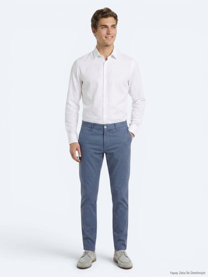 Açık Mavi Dokuma Jogging Fit Casual Pamuk Karışımlı Pantolon