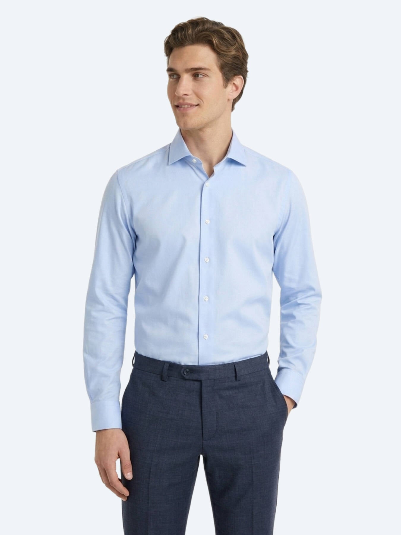 Açık Mavi Düz Regular Fit Uzun Dokuma Casual %100 Pamuk Gömlek