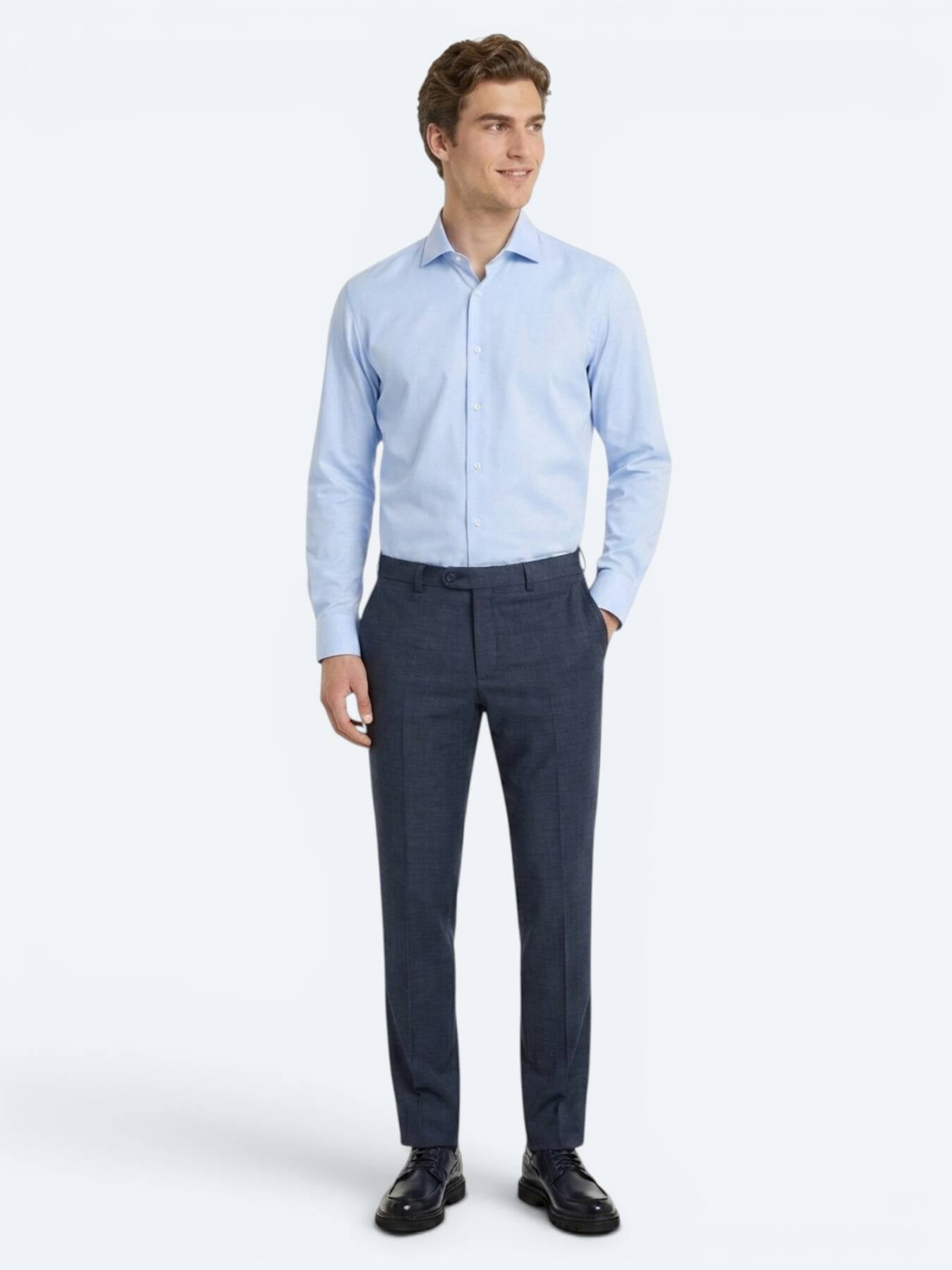 Açık Mavi Düz Regular Fit Uzun Dokuma Casual %100 Pamuk Gömlek