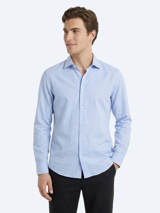 Açık Mavi Düz Regular Fit Uzun Dokuma Casual Pamuk Karışımlı Gömlek