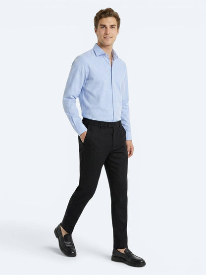 Açık Mavi Düz Regular Fit Uzun Dokuma Casual Pamuk Karışımlı Gömlek
