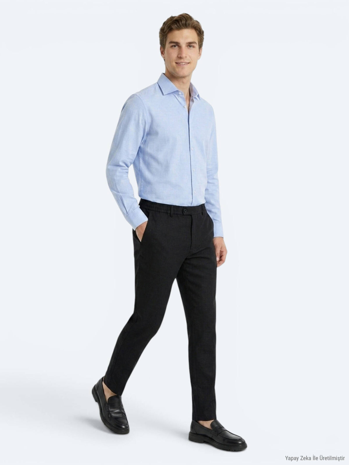 Açık Mavi Düz Regular Fit Uzun Dokuma Casual Pamuk Karışımlı Gömlek