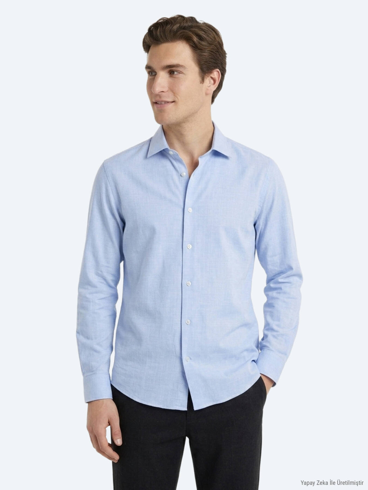 Açık Mavi Düz Regular Fit Uzun Dokuma Casual Pamuk Karışımlı Gömlek