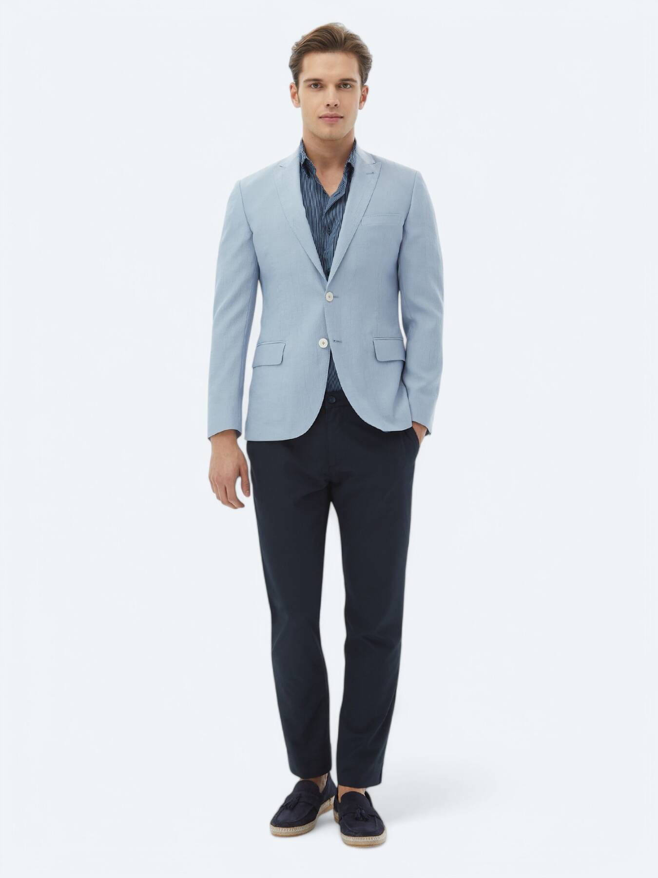 Açık Mavi Düz Slim Fit Ceket