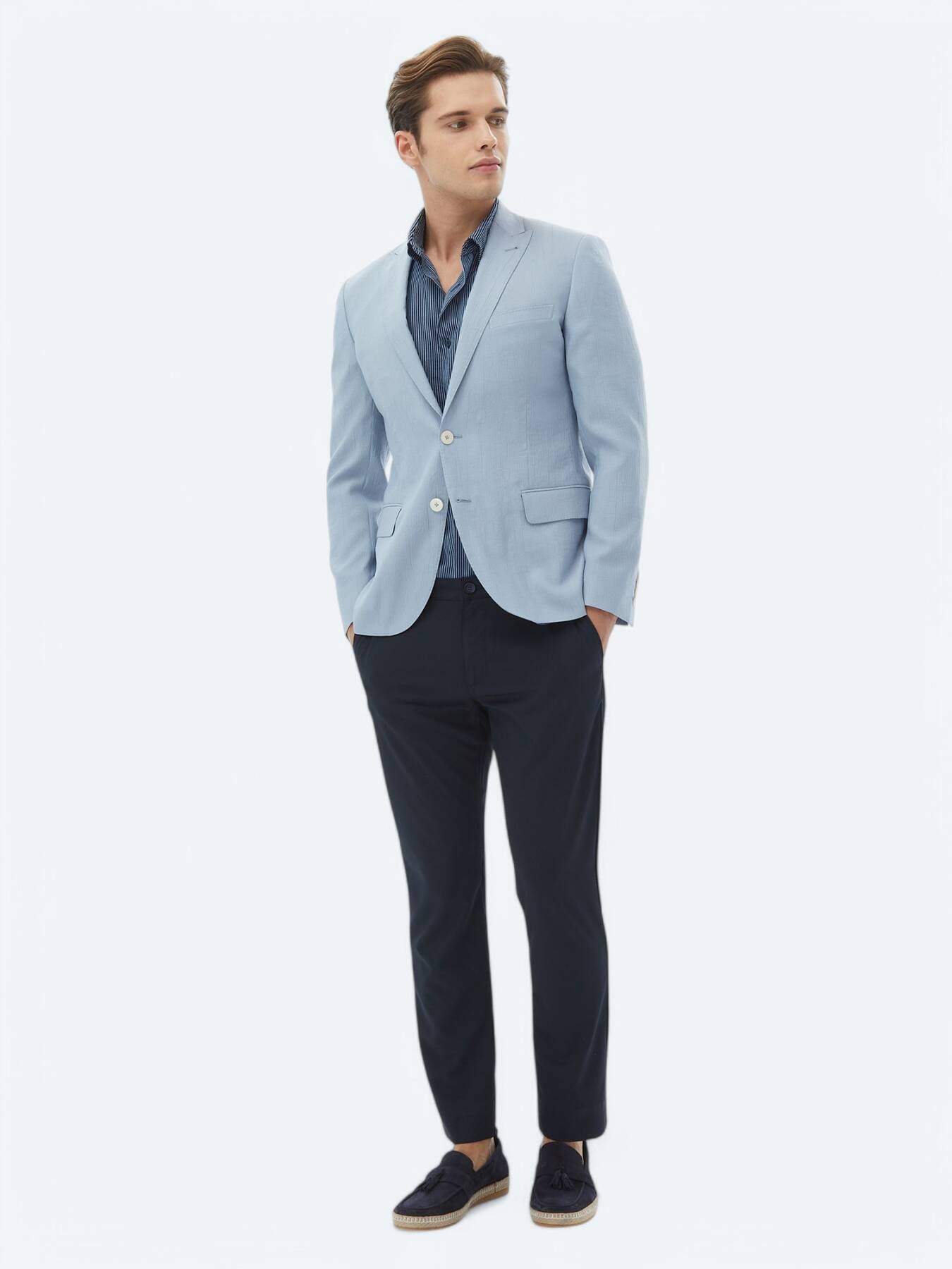 Açık Mavi Düz Slim Fit Ceket