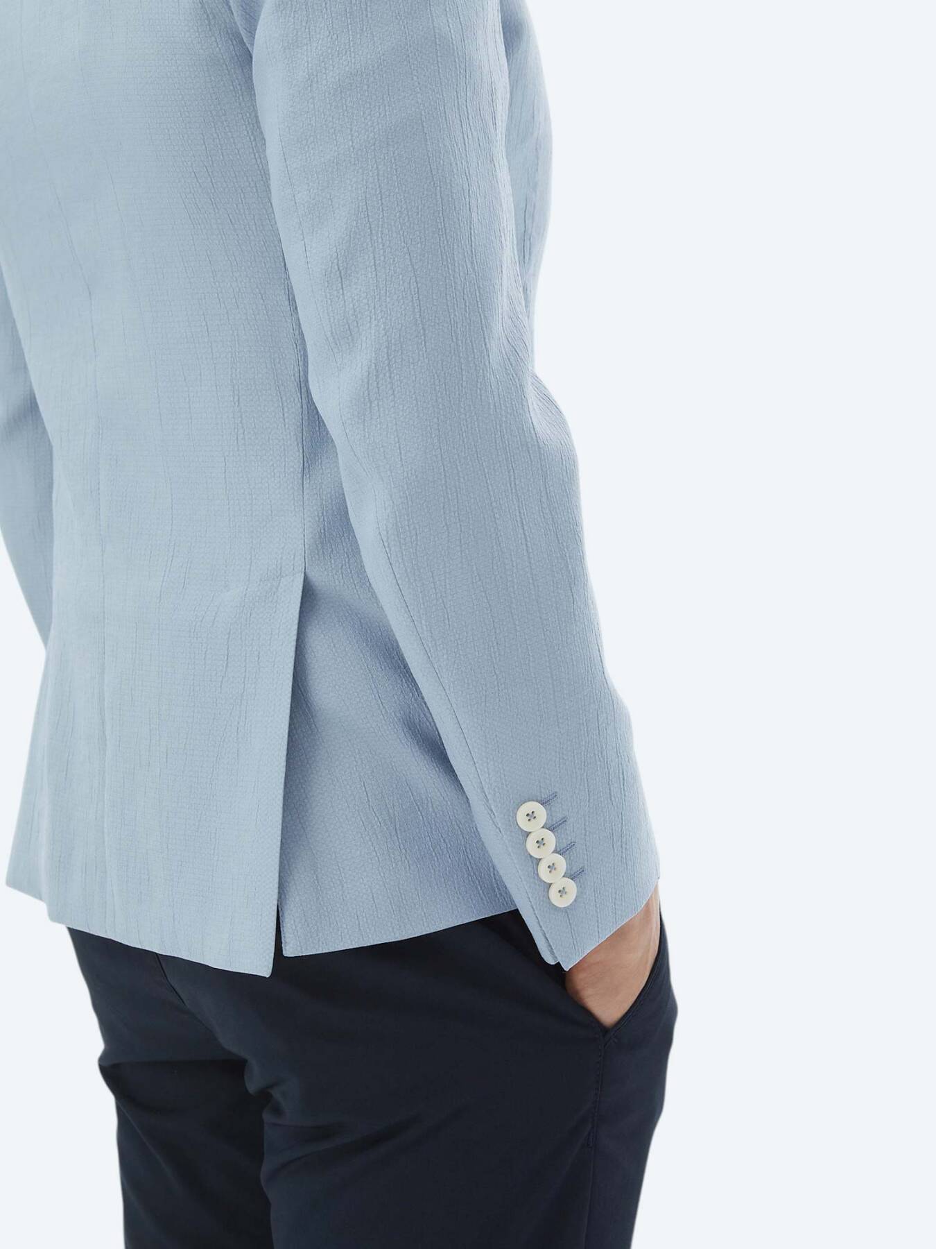 Açık Mavi Düz Slim Fit Ceket