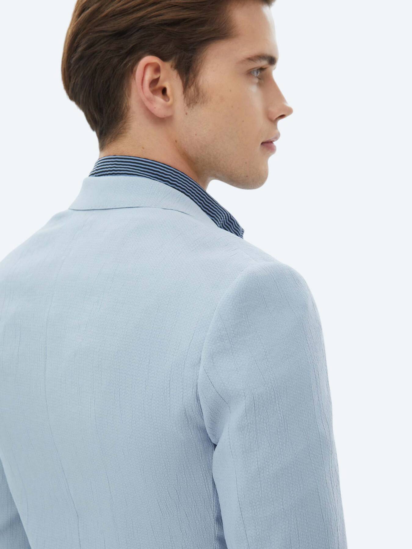 Açık Mavi Düz Slim Fit Ceket