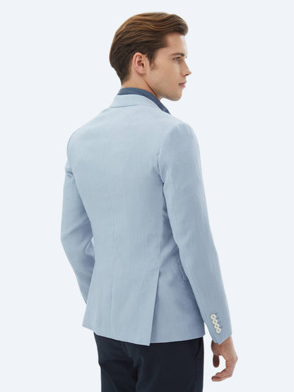 Açık Mavi Düz Slim Fit Ceket