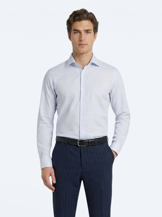 Açık Mavi Düz Slim Fit Uzun Dokuma Klasik %100 Pamuk Gömlek