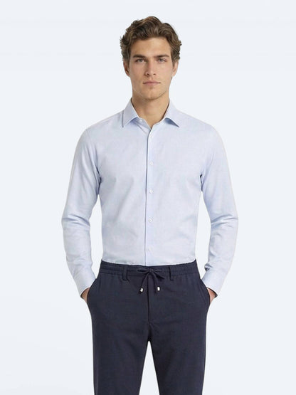 Açık Mavi Düz Slim Fit Uzun Dokuma Klasik Pamuk Karışımlı Gömlek