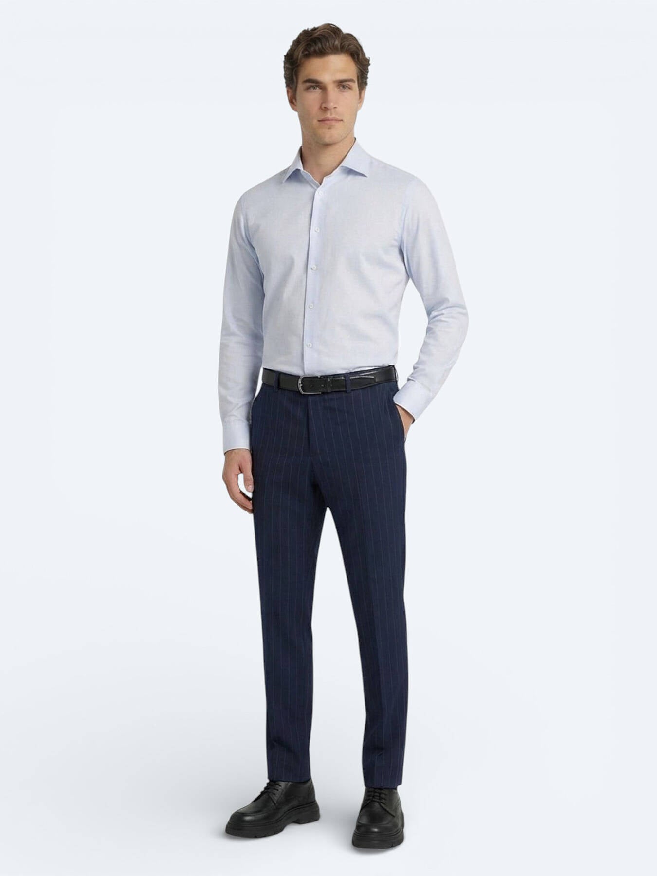 Açık Mavi Düz Slim Fit Uzun Dokuma Klasik %100 Pamuk Gömlek