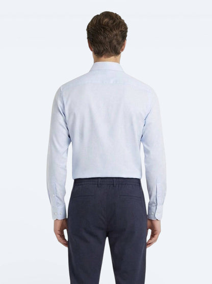 Açık Mavi Düz Slim Fit Uzun Dokuma Klasik Pamuk Karışımlı Gömlek